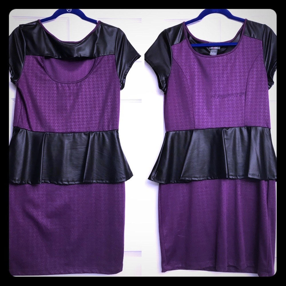 Purple & Black Bodycon Faux Leather Dress